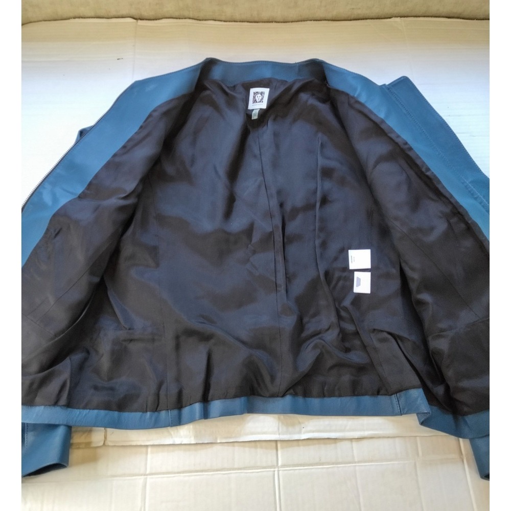 Anne Klein Leather Jacket Women's 10 Dark Teal Blazer Genuine New w/o Tags - Picture 4 of 8